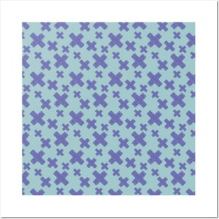 Modern geometric tie dye purple X pattern on blue Posters and Art